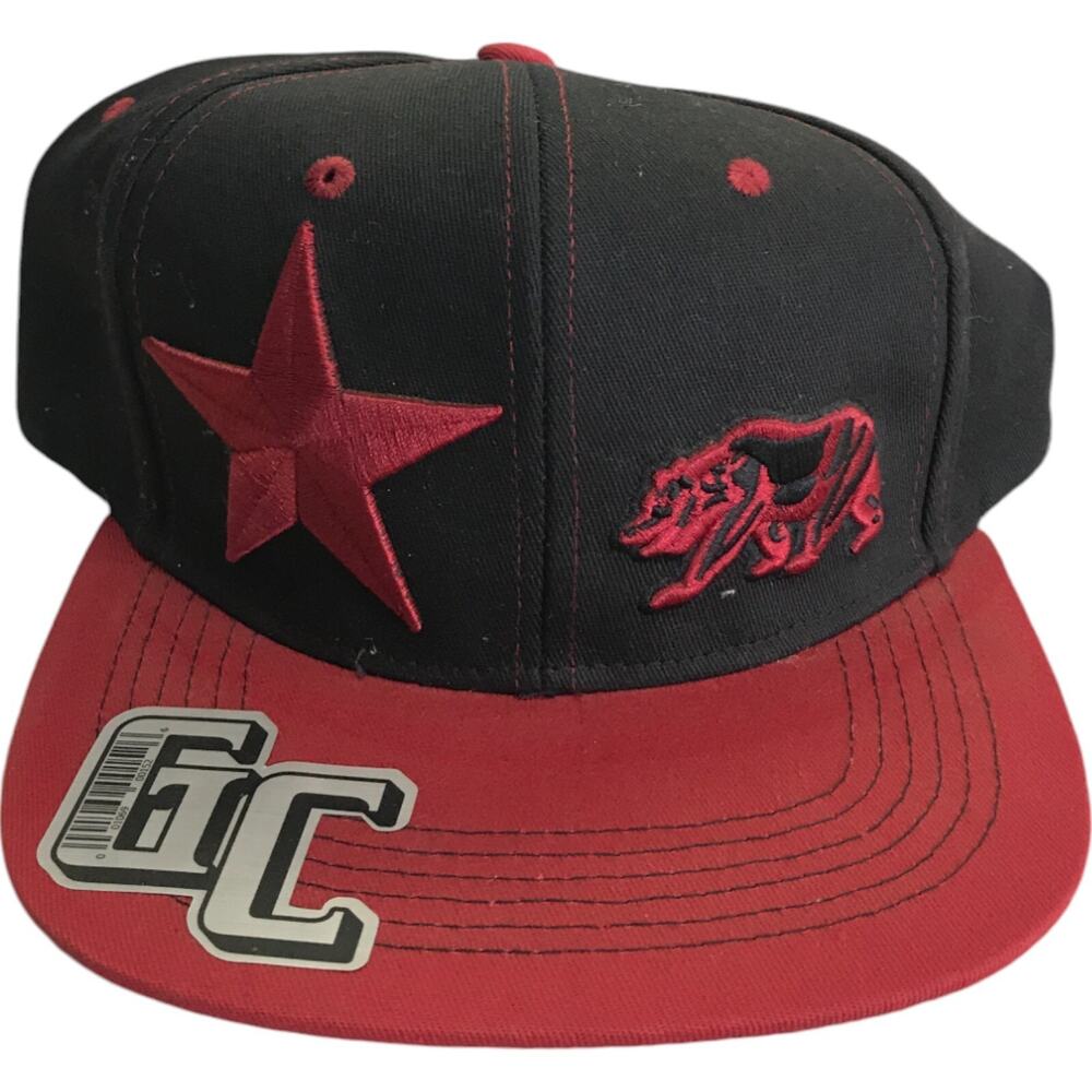 GC California Republic Logo Embroidered Snapback Hat Black Red Adjustable